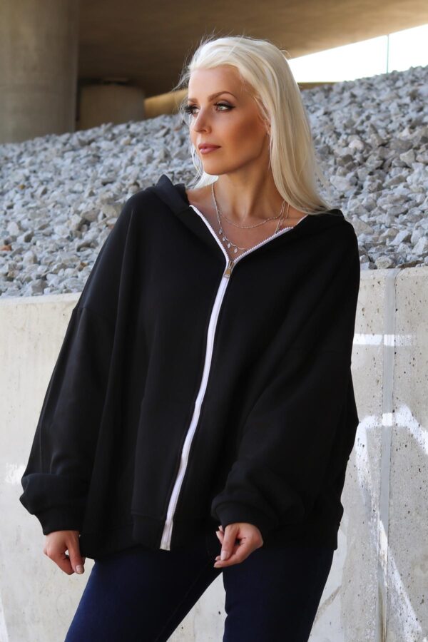 Czarna bluza dresowa na zamek, gruba, oversize