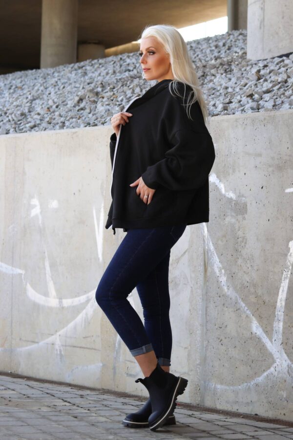 Czarna bluza dresowa na zamek, gruba, oversize