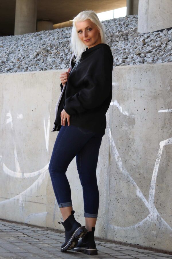 Czarna bluza dresowa na zamek, gruba, oversize