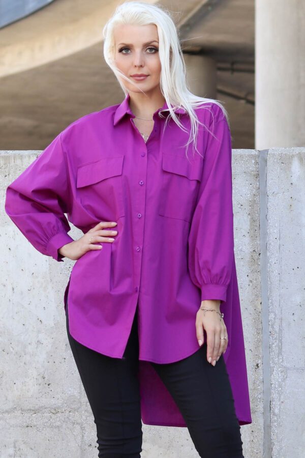 Koszula asymetryczna na guziki plus size fuksja