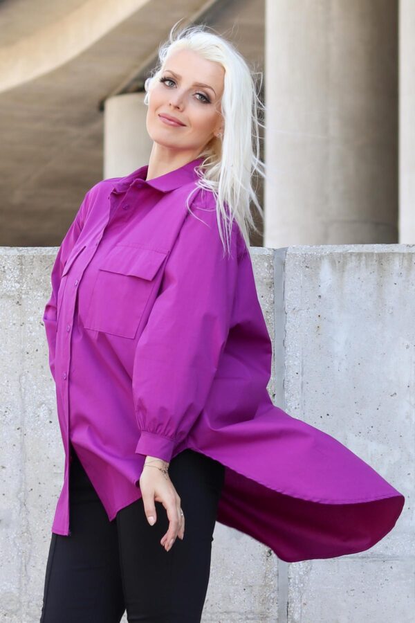 Koszula asymetryczna na guziki plus size fuksja
